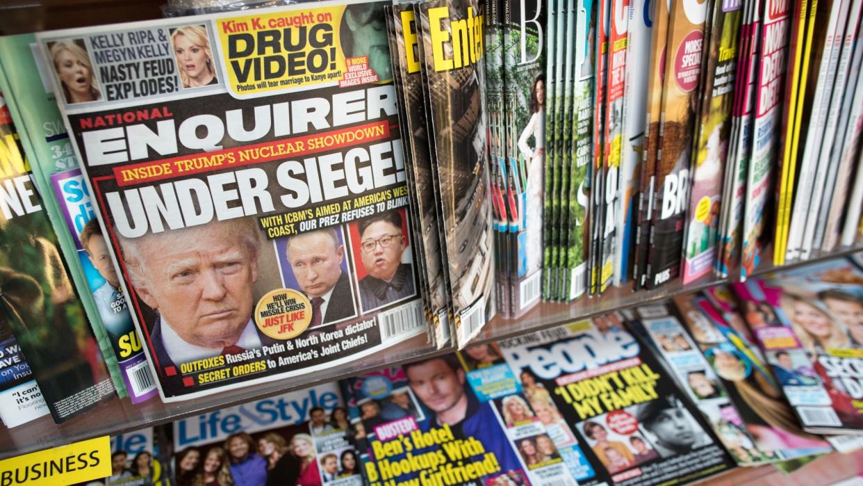 A supermarket tabloid featuring former President Donald Trump. 