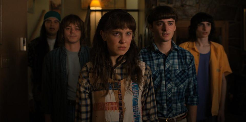 Argyle (Eduardo Franco), Jonathan Byers (Charlie Heaton), Eleven (Millie Bobby Brown), Will Byers (Noah Schnapp) and Mike Wheeler (Finn Wolfhard) in this screenshot from the fourth season of Netflix sci-fi hit "Stranger Things."