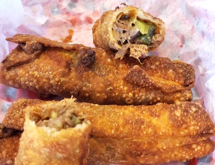 Famous Oso Grill Egg Rolls with brisket, green Chile and cheese