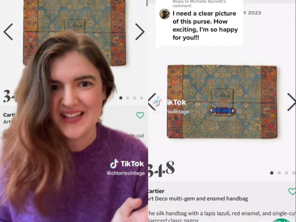 TikToker Chandler West has detailed how she bought a vintage Cartier purse for $1 and sold it for more than $9,000 on auction (TikTok/Chandler West)