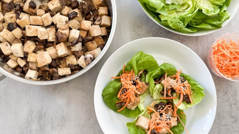 bowl of tofu and mushrooms