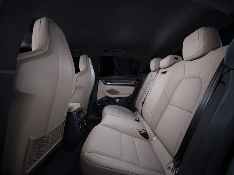 Beige rear seats of a 2024 Porsche Macan EV