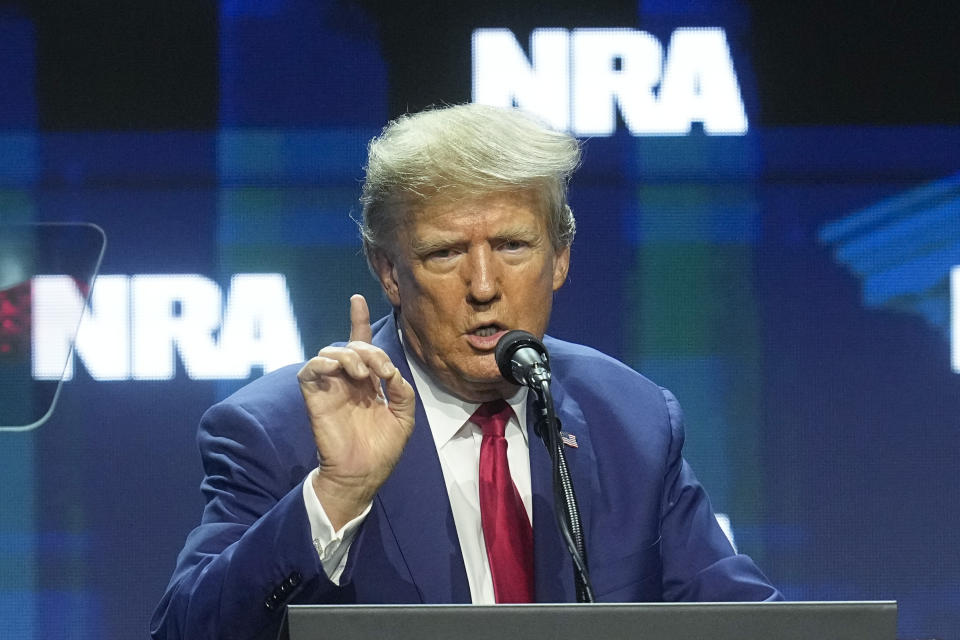 Donald Trump speaks during the National Rifle Association Convention.