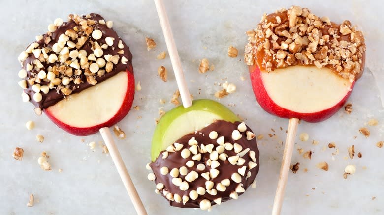 Chocolate and caramel-dipped apples
