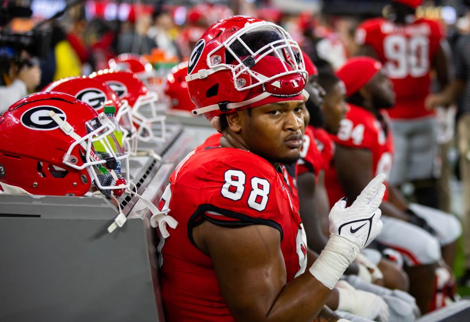 Georgia defensive lineman Jalen Carter plays against TCU during the CFP national championship game, Jan. 9, 2023 in Inglewood, Calif.