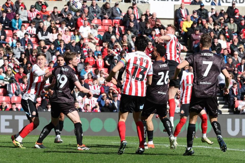 Dan Ballard heads towards goal against Bristol City <i>(Image: Ian Horrocks)</i>