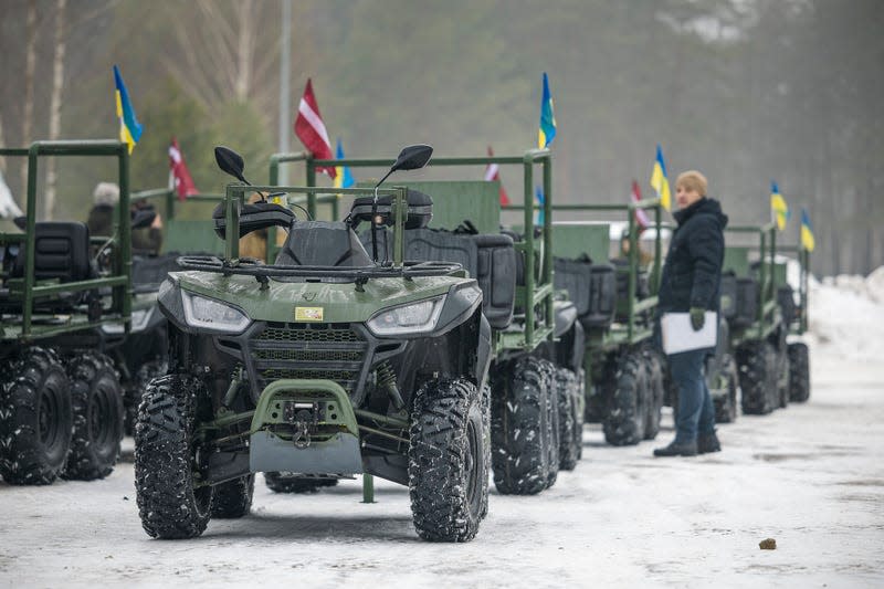 Quadricycles being donated to Ukraine by the Latvian Ministry of Defense.