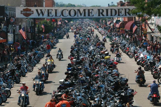 <p>High up on the list is Sturgis Rally in South Dakota. Over 700,000 bikers head to the Black Hills every August for some old- fashioned rock and country music - so far, doesn’t sound so bad. However there is also some good old-fashioned brawling and body shots - ah, we may stay away from this one. <i><a href="http://motorcyclelawyer.ca/sturgis-2015-expects-one-million/" rel="nofollow noopener" target="_blank" data-ylk="slk:[Photo: Motorcycle Lawyer];elm:context_link;itc:0;sec:content-canvas" class="link ">[Photo: Motorcycle Lawyer] </a></i></p>