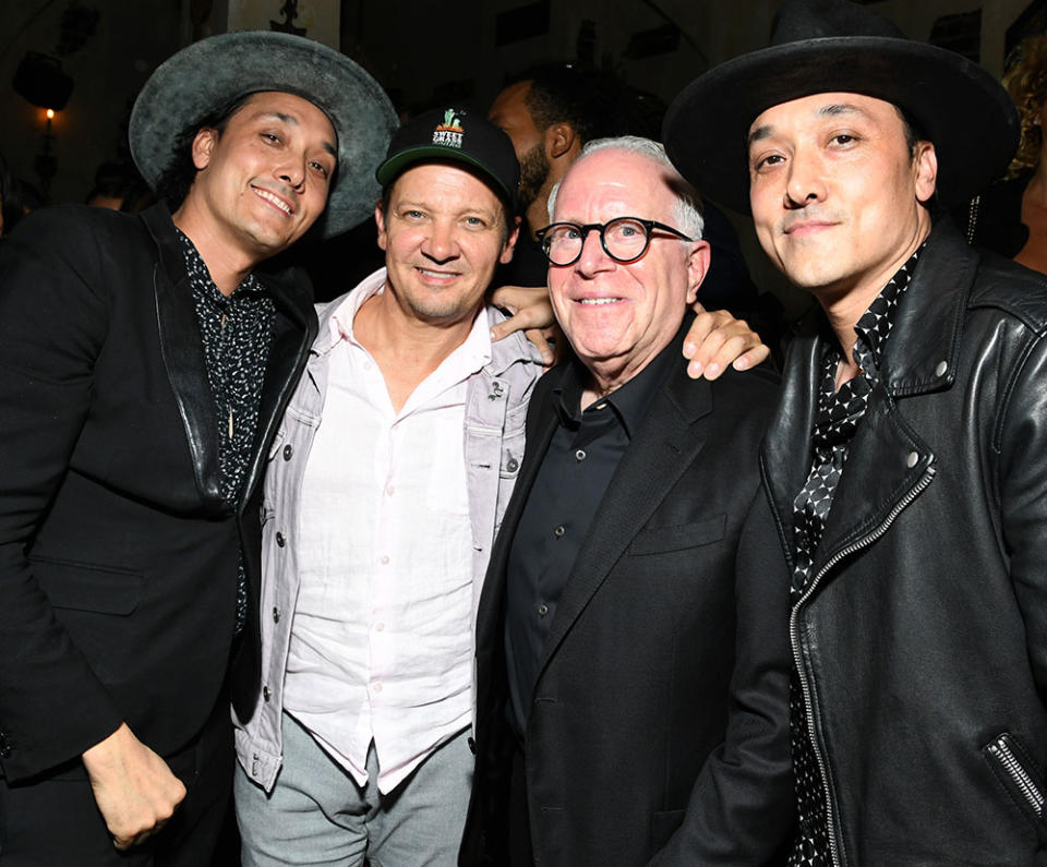 Mark Houston, Jeremy Renner, Mitchell Hochberg and Jonnie Houston attend Level 8 Grand Opening Party At Moxy Downtown LA on September 13, 2023 in Los Angeles, California.