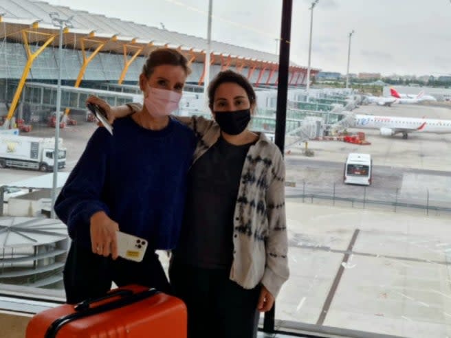 Former Royal Navy member Sioned Taylor with Princess Latifa at Adolfo Suárez Madrid-Barajas airport (shinnybryn/Instagram)