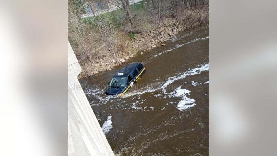 <div>The vehicle in the river. COURTESY: Jefferson County Scanner.</div>