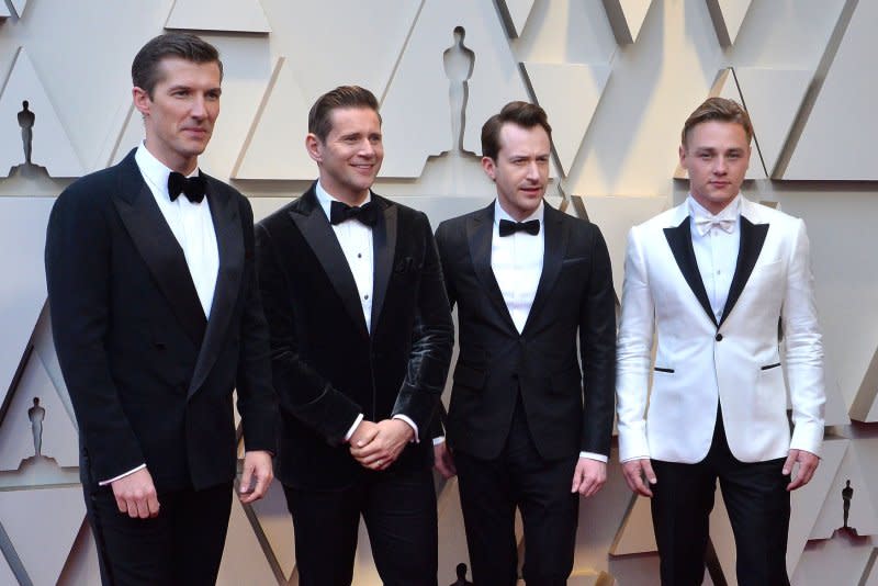 Gwilym Lee, Allen Leech, Joseph Mazzello and Ben Hardy, from left to right, attend the Academy Awards in 2019. File Photo by Jim Ruymen/UPI