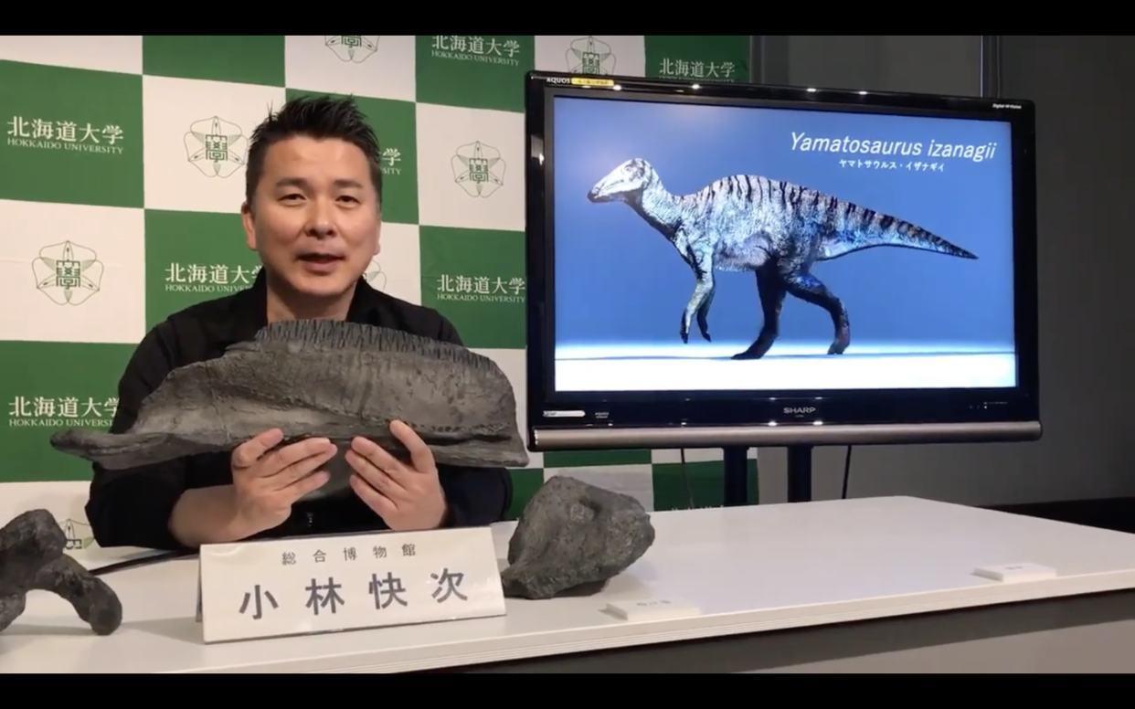 The newly discovered dinosaur has been named Yamatosaurus Izanagii. (Screenshot: YouTube)