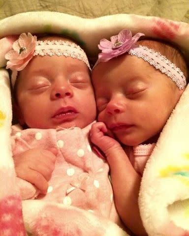 <p>Courtesy of Nicole Giamundo</p> Nicole Giamundo and Jordon Smith's identical twin daughters Adalynn and Nora.