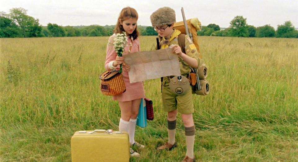 Suzy (Kara Hayward) and Sam (Jared Gilman) are 12-year-old pen pals who run away together in "Moonrise Kingdom."