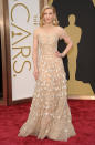 <p>Blanchett glowed in Armani Prive on the 2014 Oscars red carpet. The elegant gold flowery number was a timeless piece which gave the Aussie actress an ethereal feel as she glided into the ceremony.</p>