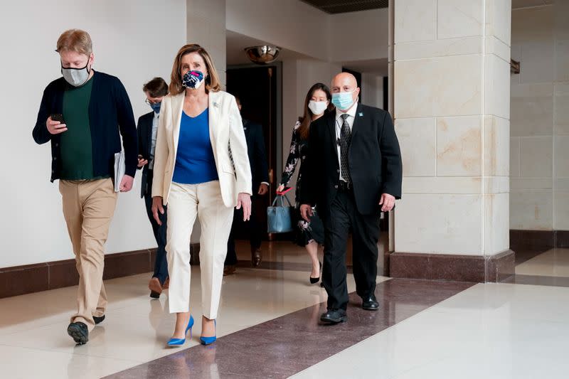 U.S. House Speaker Pelosi departs a news conference at the U.S. Capitol in Washington