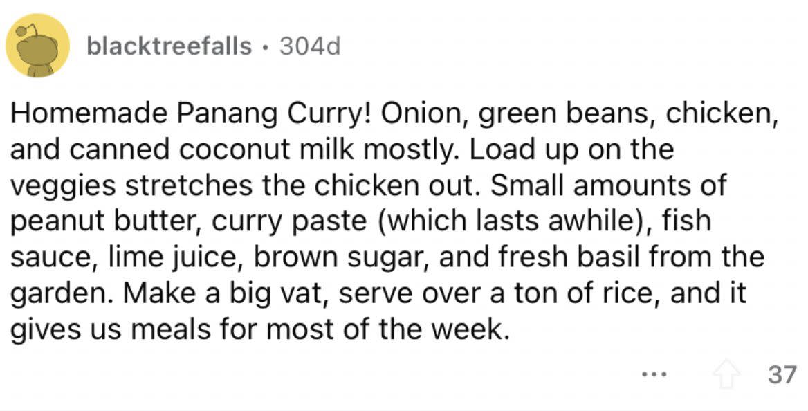 Reddit screenshot about homemade Panang Curry.