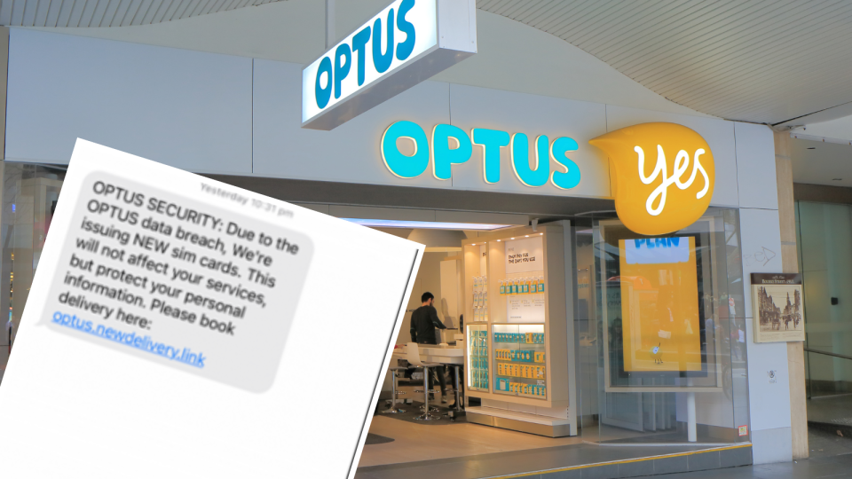 Optus store and scam message