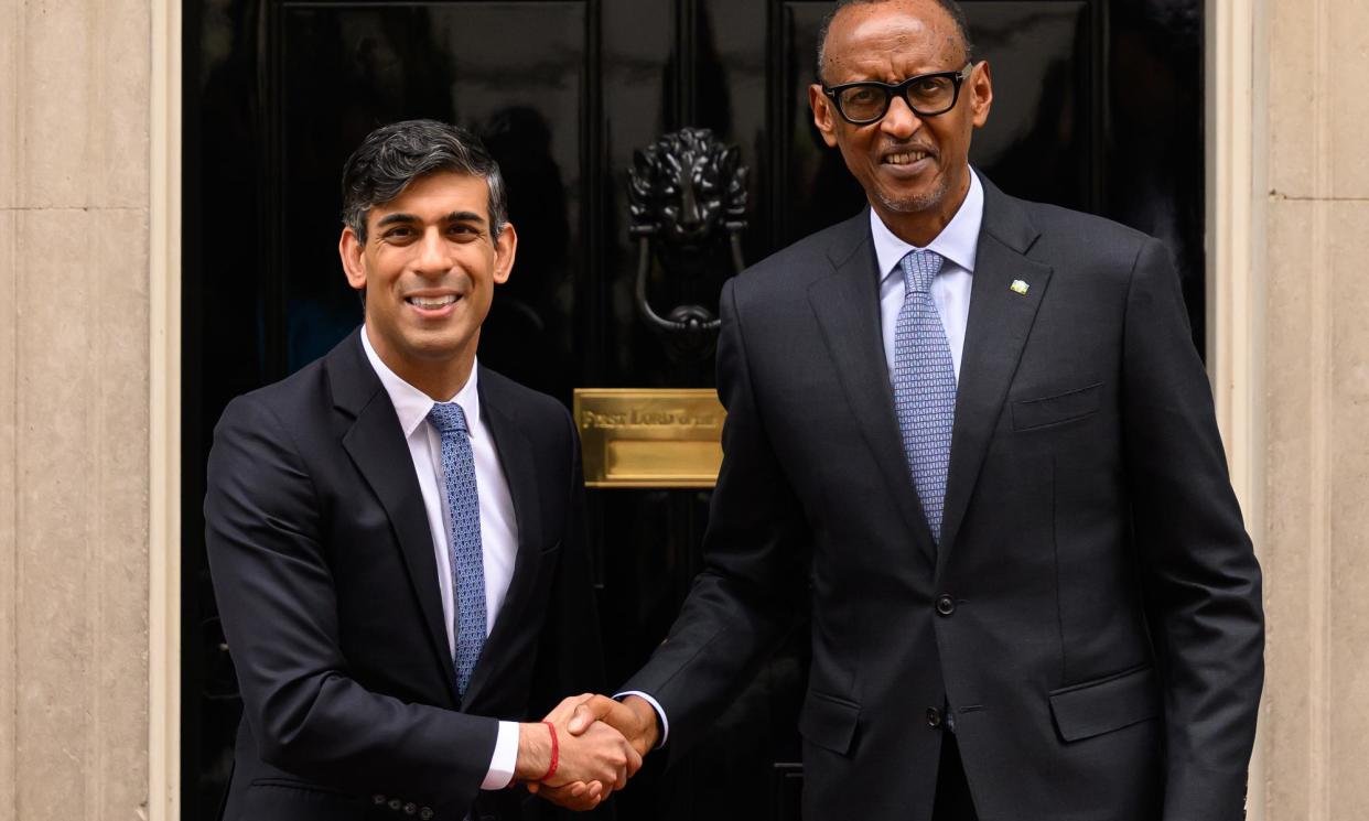 <span>Rishi Sunak (left) and Paul Kagame outside No 10 in April.</span><span>Photograph: Leon Neal/Getty Images</span>