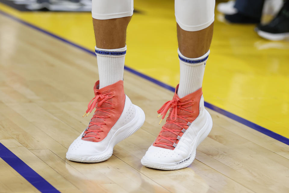 Stephen Curry’s shoes before Game 2 of the NBA Finals - Credit: AP Photo/John Hefti