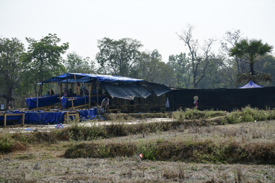 A Defense POW/MIA Accounting Agency (DPAA) wet-screen reservoir during an excavation operation in Lampang province, Kingdom of Thailand, March 1, 2022. Possible human remains were found at a crash site in a rice field in northern Thailand by the Defense POW/MIA Accounting Agency and were sent to Hawaii where they will be tested to see if they belong to a U.S. pilot who went missing in 1944. (U.S. Army Sgt. 1st Class Michael O'Neal/Defense POW/MIA Accounting Agency via AP)