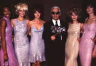 <p>Karl Lagerfeld—Chanel, Fendi, and Karl Lagerfeld designer—always seems to be surrounded by the industry’s top models. He is pictured with Naomi Campbell, Claudia Schiffer, Amber Valletta, Kate Moss, and Stella Tennant at the Chanel Spring Summer 1996/1997 show in Paris. Even though Lagerfeld passed away in 2019, his legacy in the fashion world continues to live on. Like Moss, both of the fashion icons are well connected and have been honored in many campaigns, publications, and events.</p>