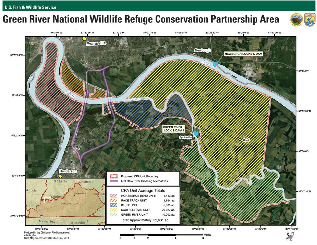 A map showing the areas of the Green River National Wildlife Refuge Conservation Partnership.