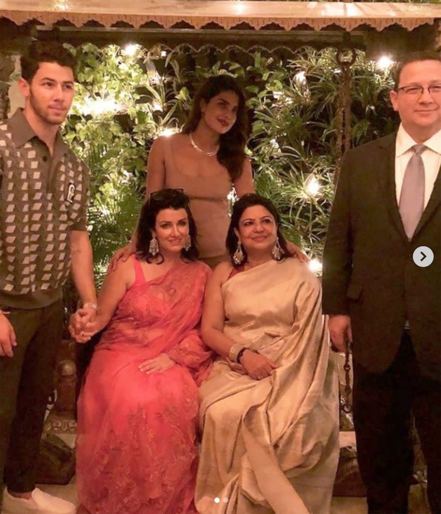 Nick Jonas, Priyanka Chopra, Madhu Chopra, Kevin Jonas Sr. and Denise Miller-Jonas