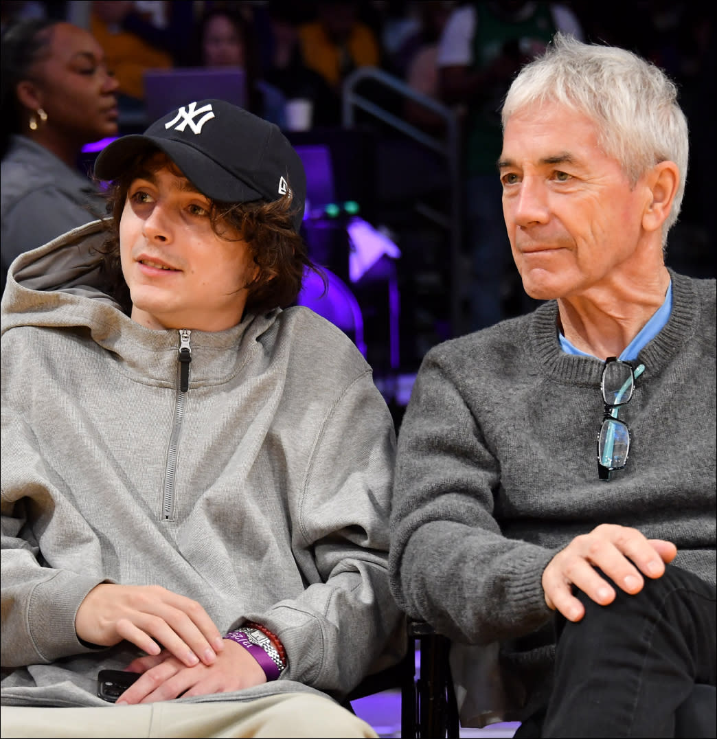  Timothee and Marc Chalamet at Lakers game. 