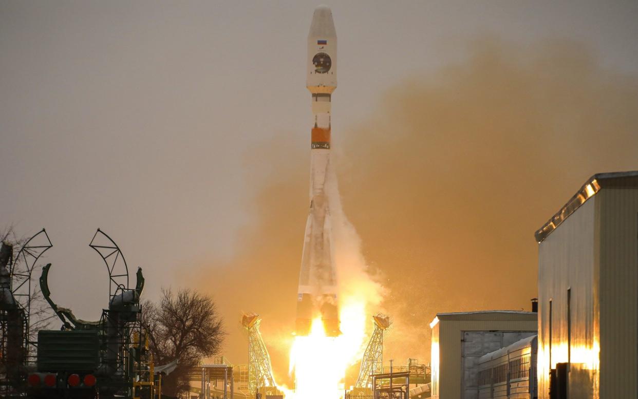 A Soyuz 2.1b rocket carrying the Arktika-M No 1 satellite launches from Baikonur Cosmodrome on Feb 28 - Roscomos\\TASS via Getty Images)