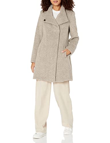 Kenneth Cole Women's Asymmetrical Pressed Boucle Wool Coat, Camel, Small