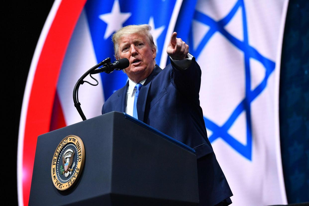 Donald Trump addresses the Israeli American Council National Summit in Florida: AFP via Getty Images