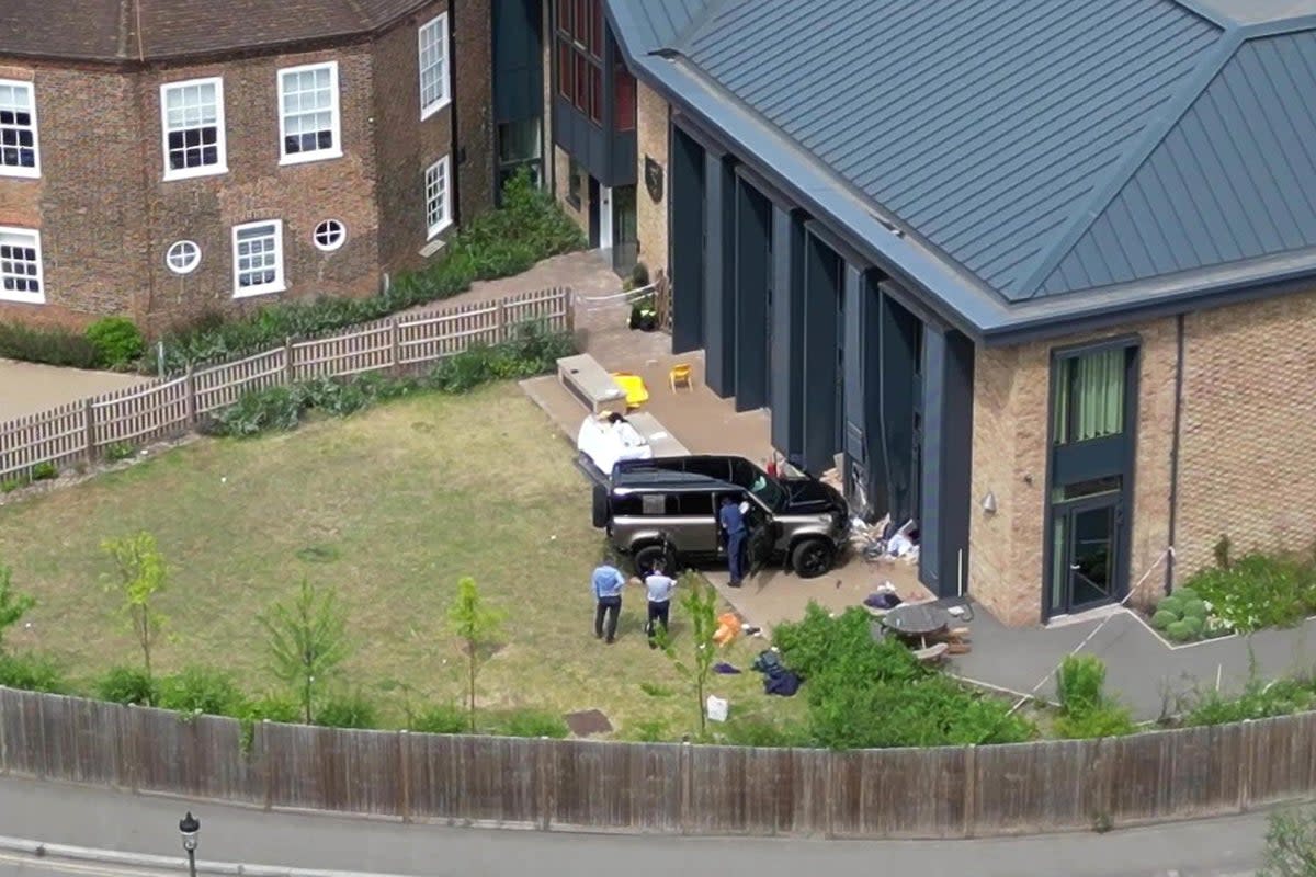 The Land Rover involved in the crash inside the grounds of The Study Preparatory School (PA Archive)