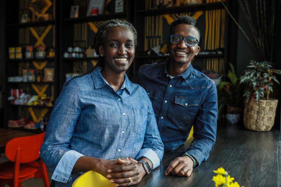 Husband-and-wife duo Nadia Nijimbere and Hamissi Mamba are refugees from Burundi serving up East African cuisine in Detroit's New Center neighborhood at their restaurant Baobab Fare, Jan. 14, 2022.