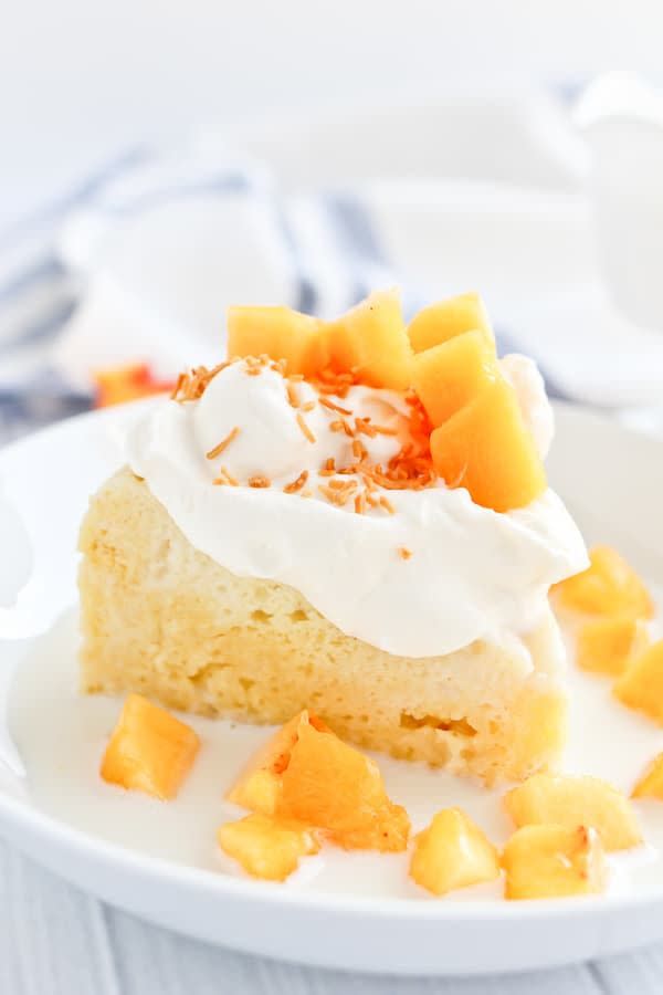 Peaches and Cream Coconut Tres Leches Cake