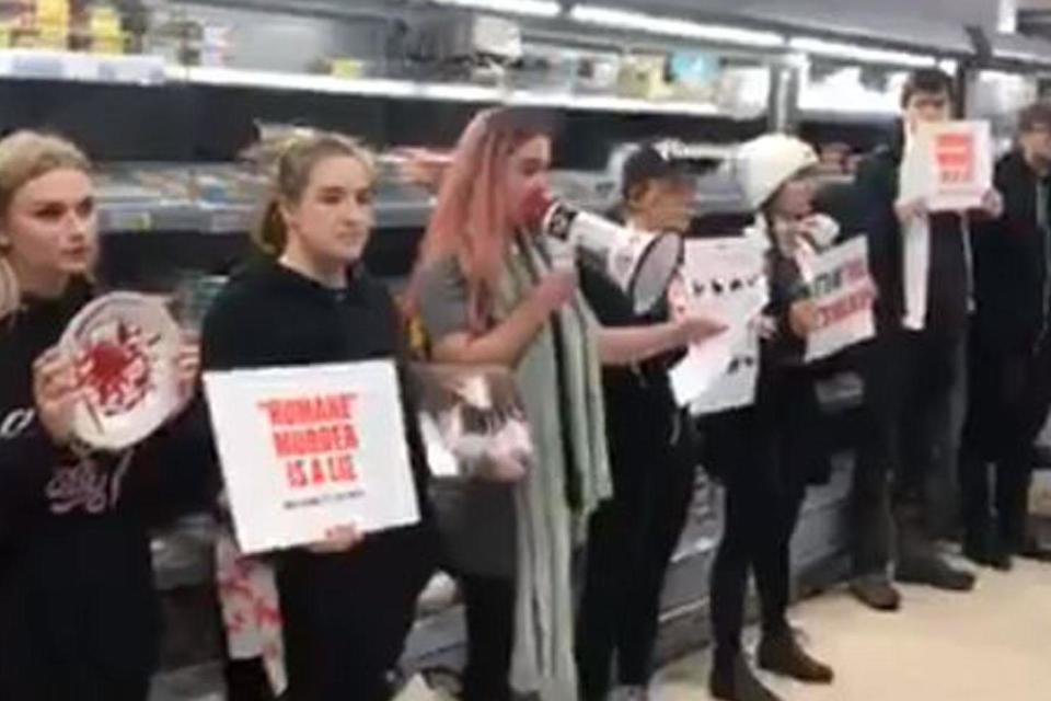 Vegans protesting in Waitrose, Brighton (DxE Brighton)