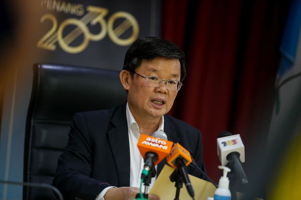 Penang Chief Minister Chow Kon Yeow speaks to the press during a media conference at Komtar March 9, 2020. — Picture by Sayuti Zainudin