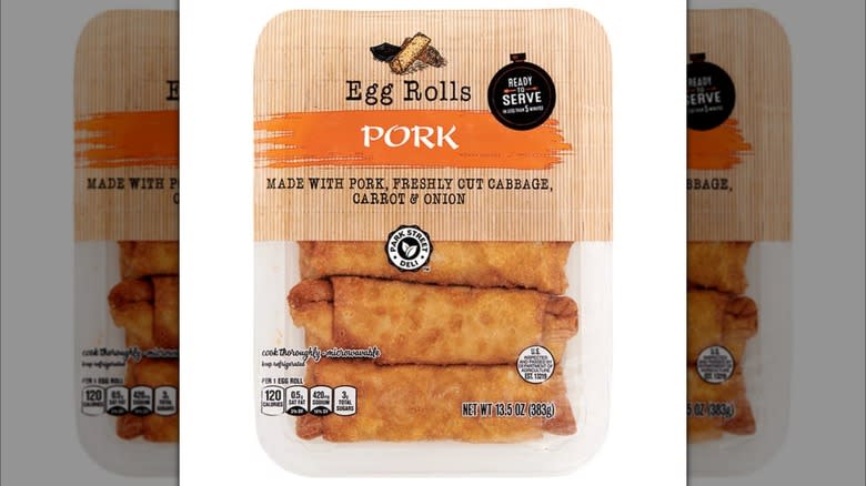 Package of Aldi pork egg rolls