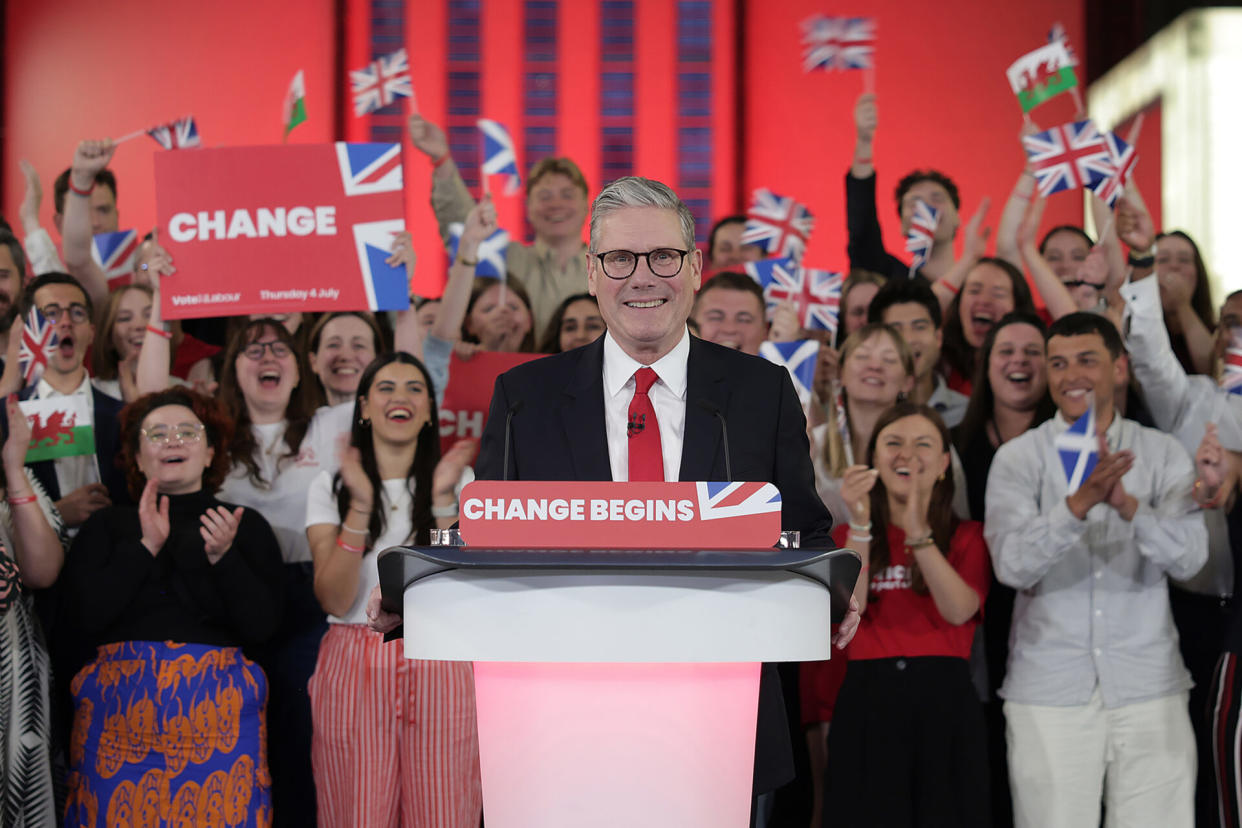 Labour Leader Keir Starmer celebrates winning the 2024 General Election with a speech at Tate Modern on July 05, 2024 in London, England. (Photo by Ricky Vigil/Getty Images)