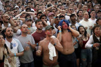 <p>England fans in south London react in frustration as Colombia score to make it 1-1 </p>