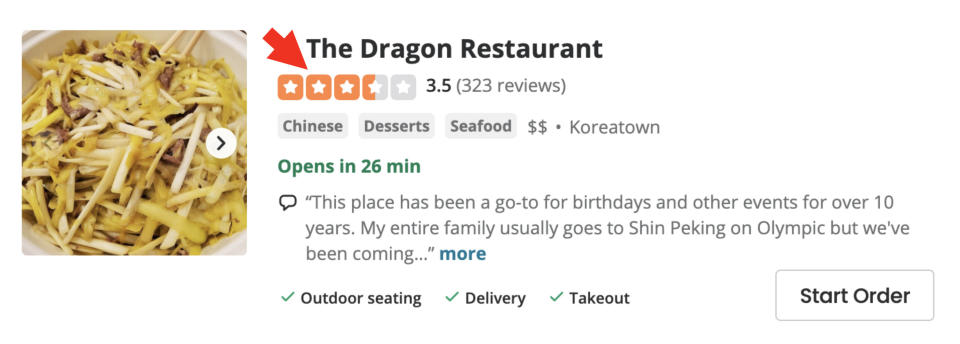 The Dragon Restaurant's Yelp page