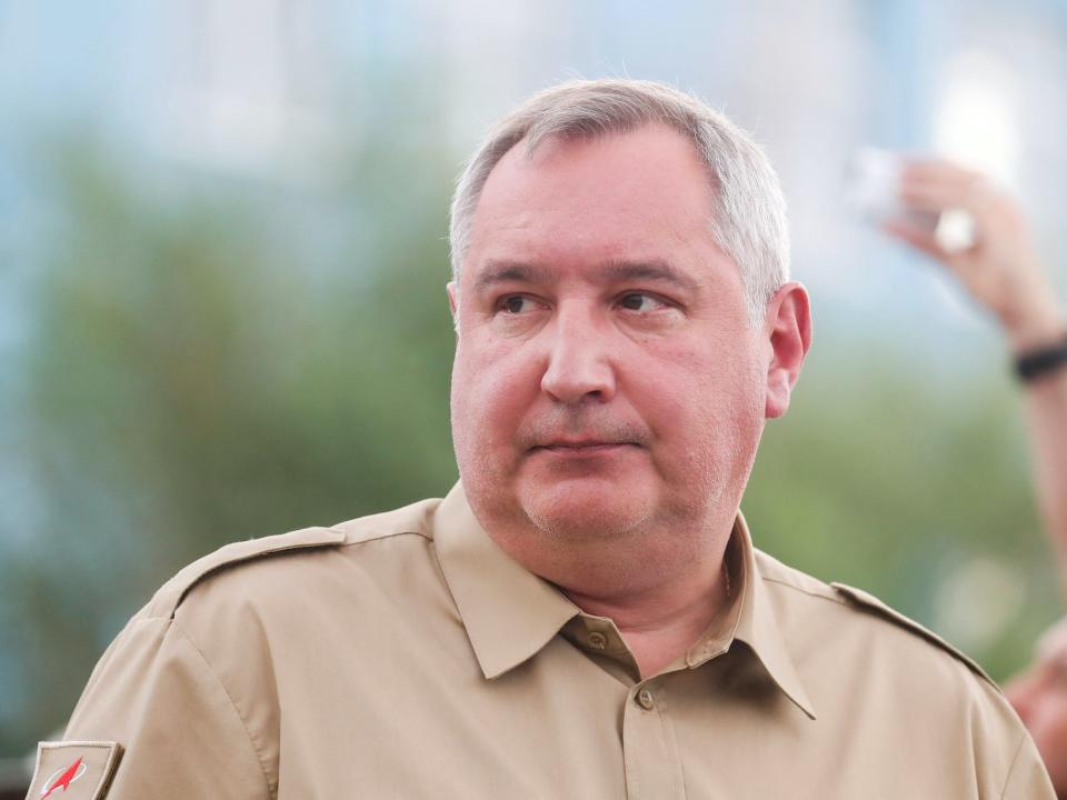 Russia's Roscosmos former space agency Director General Dmitry Rogozin looks on at the Baikonur Cosmodrome, Kazakhstan July 20, 2019.