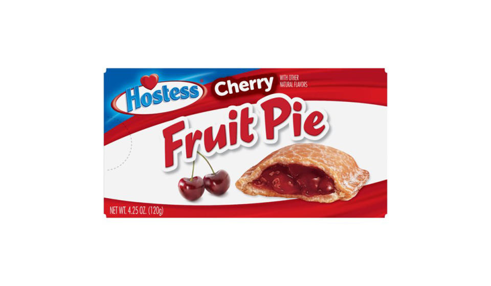Red, white and blue box of Hostess cherry fruit pie.