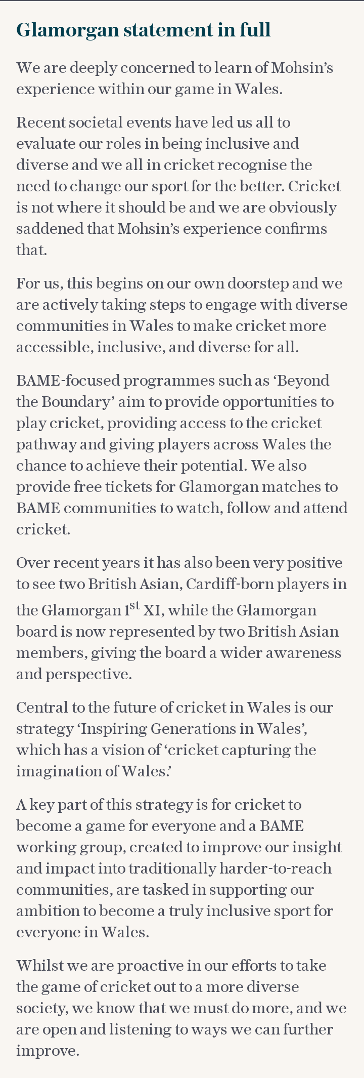 Glamorgan statement in full