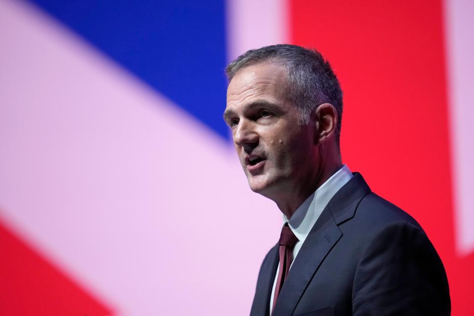 Peter Kyle delivers a speech to party delegates on day two of the Labour Party conference on 9 October 2023 in Liverpool, England (Getty Images)