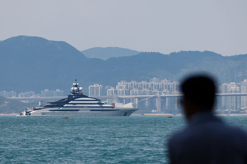 The 465-foot superyacht "Nord", reportedly owned by the sanctioned Russian oligarch Alexei Mordashov is seen, in Hong Kong