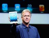 SAN JOSE, CA - OCTOBER 23: Apple Senior Vice President of Worldwide product marketing Phil Schiller announces the new iPad Mini during an Apple special event at the historic California Theater on October 23, 2012 in San Jose, California. The iPad Mini is Apple's smaller version of the iPad tablet. (Photo by Kevork Djansezian/Getty Images)