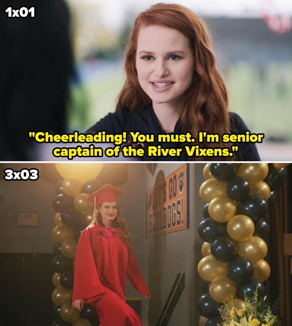 Two images: Top shows a smiling woman in judicial robes, bottom depicts the same individual in a graduation cap and gown