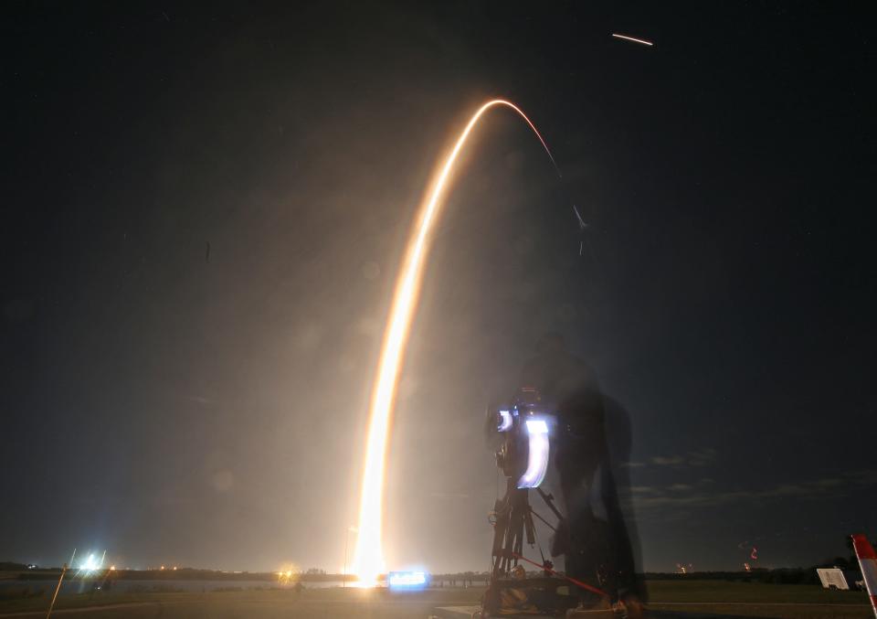 A SpaceX Falcon 9 rocket lifts off Thursday at the Kennedy Space Center with the Intuitive Machines' Nova-C moon lander mission, called Odysseus. If it lands on Feb. 22, the lander would be the first U.S spacecraft to land on the moon in over 50 years.